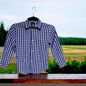 Boy’s Nautical blue plaid button down shirt, size 7